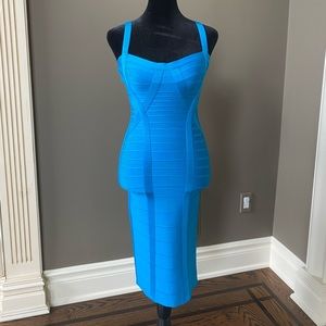 Herve Leger Blue turquoise bandage dress size small